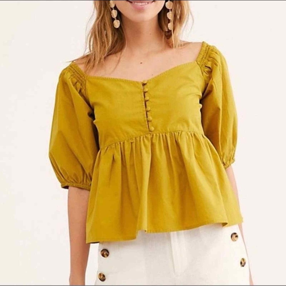 Free People NWT Veronica Sweetheart Puff Blouse Bronze